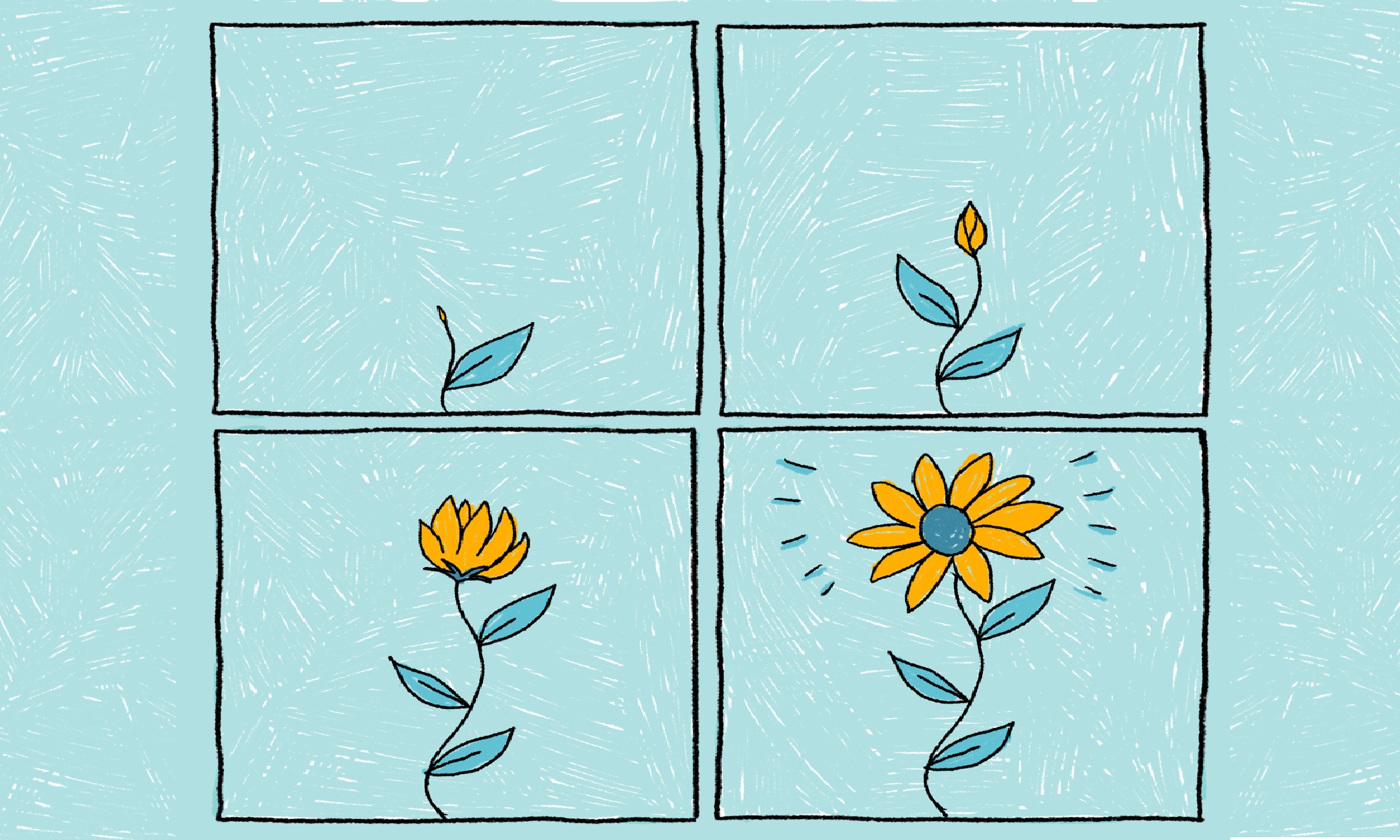 This is an illustration of a sunflower that slowly blooms, a metaphor that reflects the after-effects of self-care