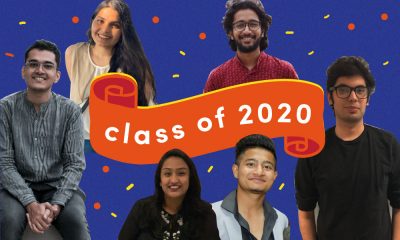 A collage of different seniors who are graduating in 2020 on a blue backdrop with the words "class of 2020" written in the middle.