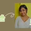 An image of college student Mayra Vinod with icons of a house and a computer