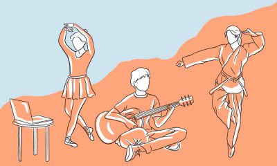 An illustrations of students involved in different extracurricular activities such as sports and dance